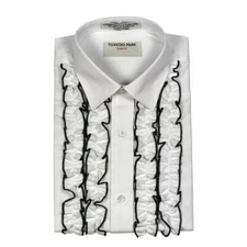 New Men's White Black Ruffled Ruffles Tuxedo Shirt Spread collar Slim Fit Fitted