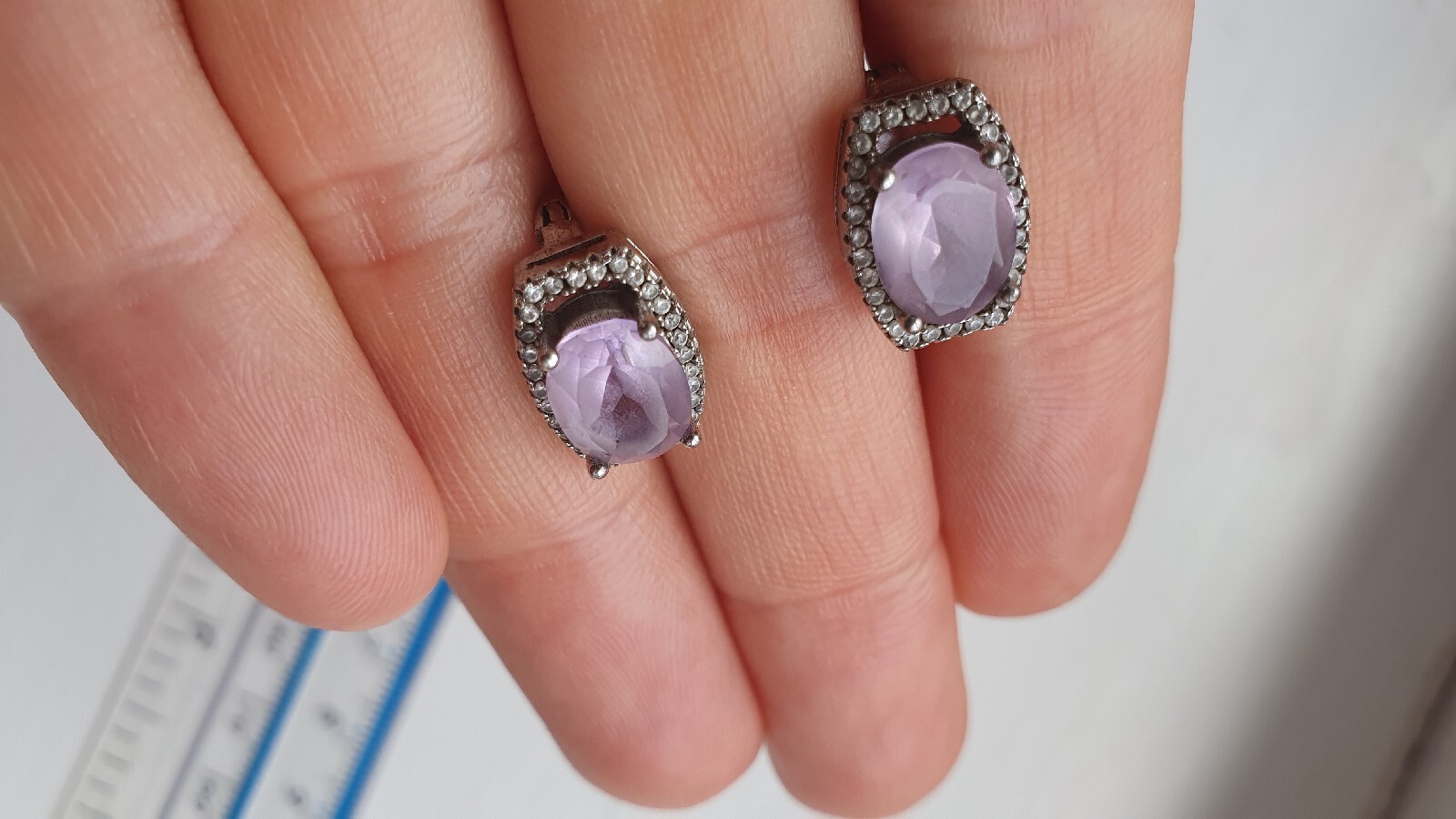 Solid Silver Amethyst Halo Earrings - image 9