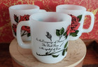 3 Vintage GLASBAKE Language Of Flowers Milk Glass Stacking Cups Rose Mugs  — photo 1