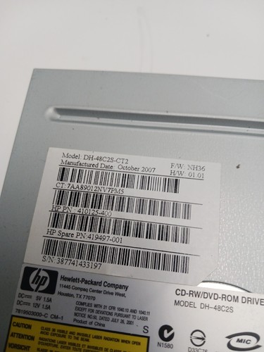 HP DH-48C2S-CT2 CD-RW Dvd-Rom Drive-R 419497-001 Silver Internal Very Good - Afbeelding 7 van 8