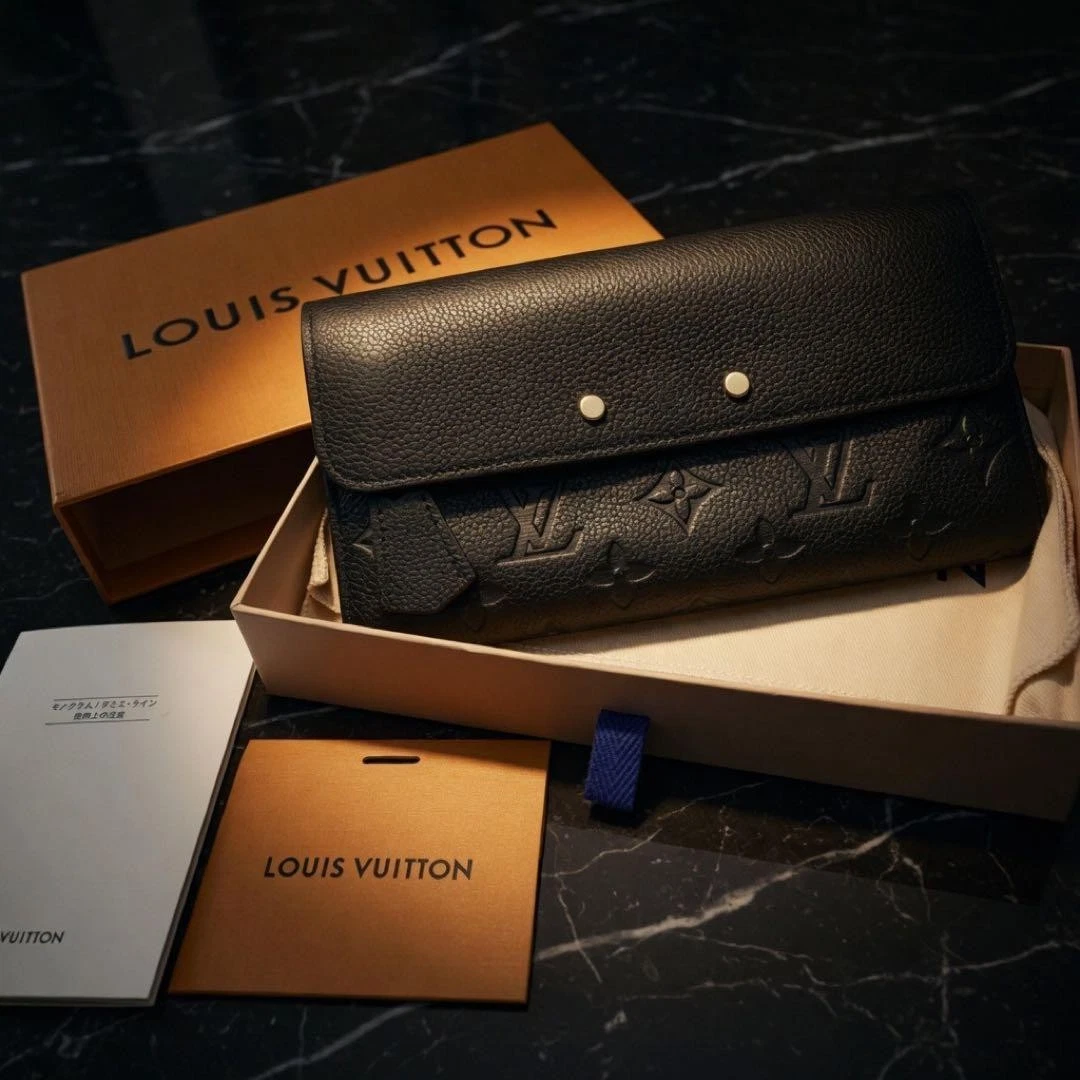 Vuitton — Auth Louis Vuitton Empreinte Pont-Neuf Long Wallet M61833 Black Near Mint w/ Box