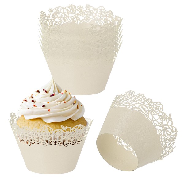 Cupcake-FöRmchen Aus Papier,50 StüCk,BackföRmchen Standard,Rosendekor,Beige-image
