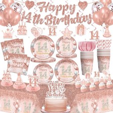 Yingoto 193pcs 14th Birthday Decorations for Girls Complete Tableware Set, 14...