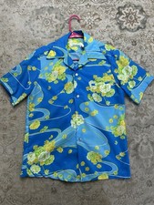 Vintage 60s/70s Pennys Hawaii Blue Floral Button Hawaiian Shirt Men's Size S