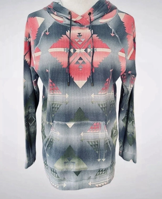 Chaps Pullover Ribbed Hoodie Thermal Southwestern Aztec long Sleeve Size 1X