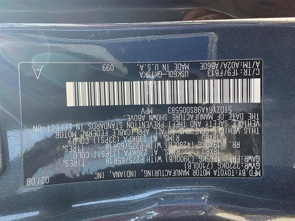 Trunk/Hatch/Tailgate Manual Lift With Spoiler Fits 08-12 SEQUOIA 29709197 Foto 4 de 4