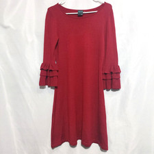 Gabby Skye Womens Small Knit Sweater Dress A Line Long Ruffle Sleeves Deep Red