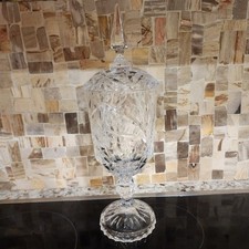 Tall American Brilliant Period crystal pedestal candy dish lidded