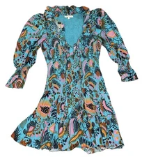 $325 Love The Label Jasper Smocked Puff Sleeve Mini Dress Size Small