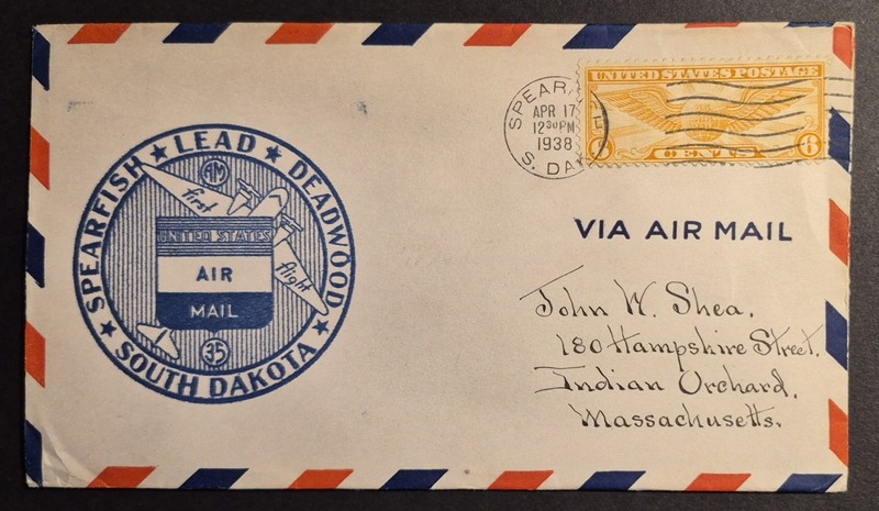 1938 First Flight Spearfish SD South Dakota AM 35 Airmail AM-35 Air Mail Cover