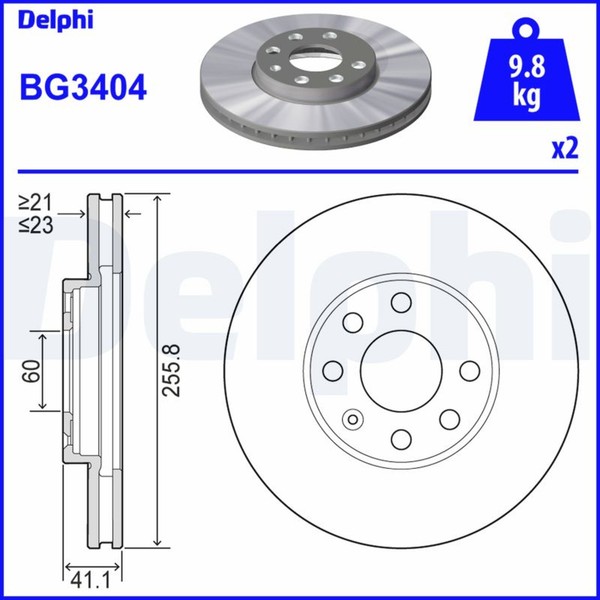2X Bremsscheibe Delphi BG3404 FüR Opel Astra F70 CC T98 F35 Caravan Classic T92-image