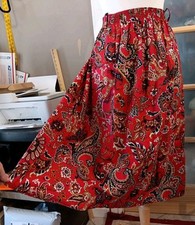 Vintage Skirt Paisley Red Plus Sz 36-44" Elastic Waist Circle A-line 1-2X USA