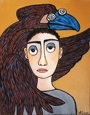 A.Z. Davis 20" x 16" Painting Portrait Modern Street Pop Outsider Art Figurative