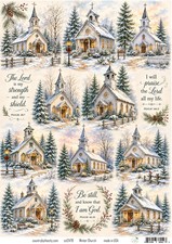 Winter Church A4 Decoupage Rice Paper, Holiday, Christmas, Wintry Scene