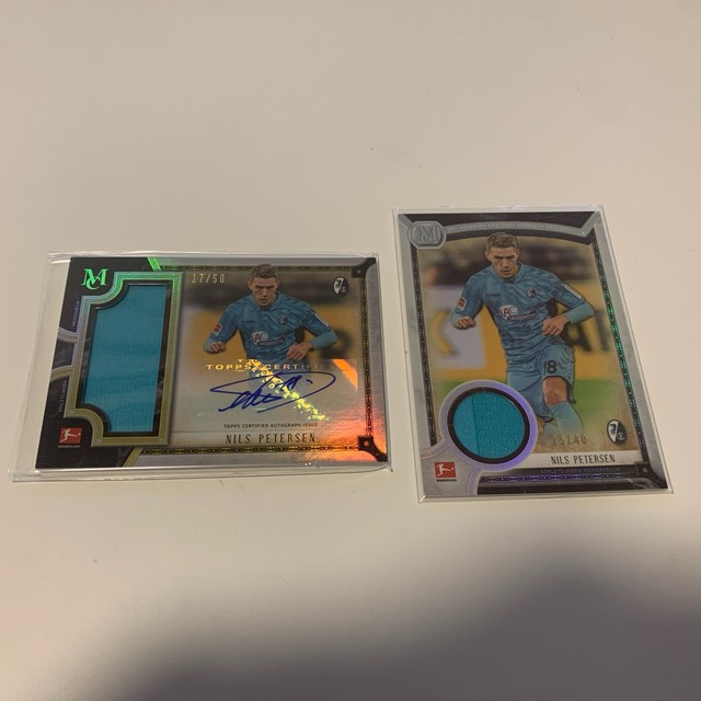 2x Nils Petersen Topps Museum 2018-2019 Freiburg Patch Auto Autogramm Relic Lot