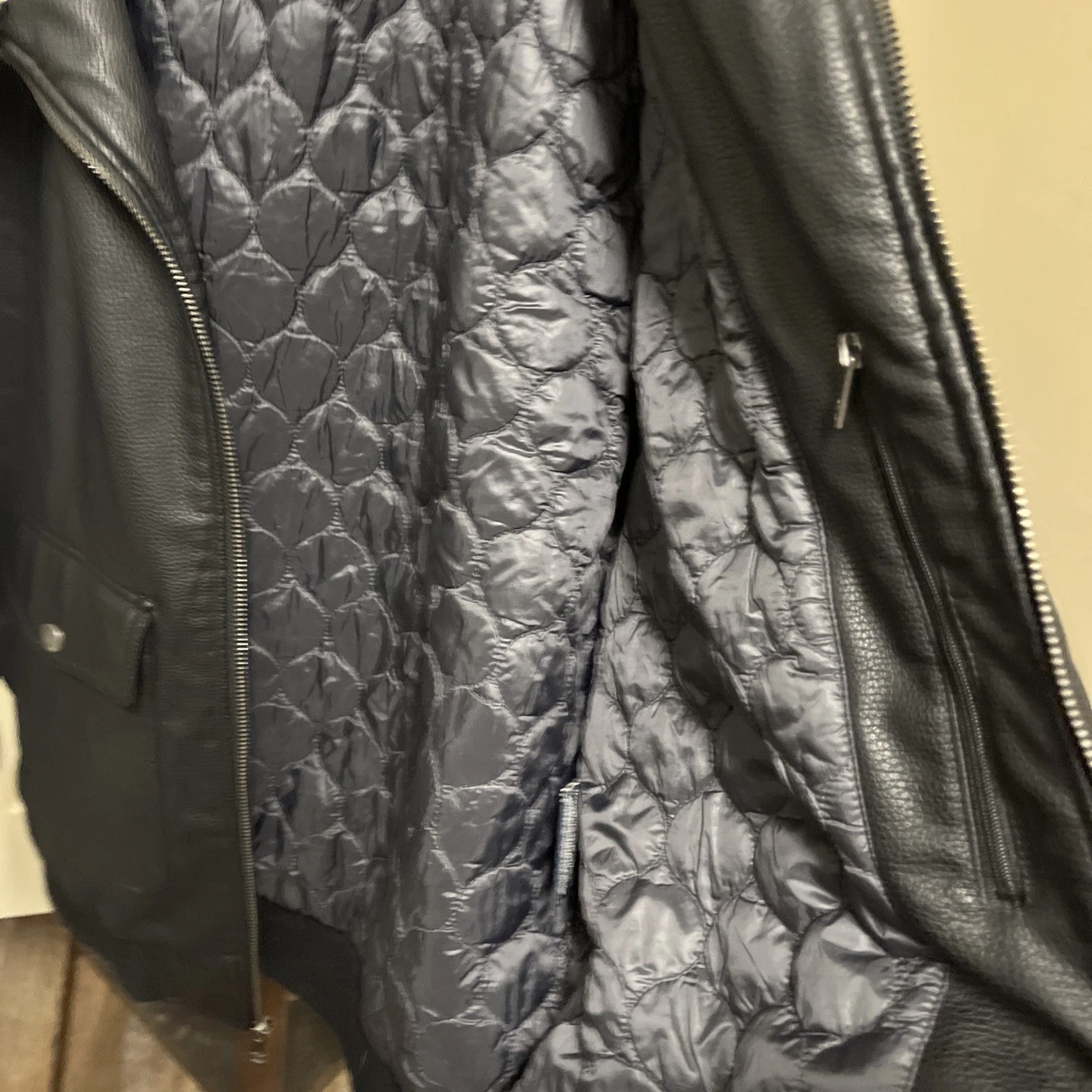 Dockers Mens Black Bomber Coat Jacket XXL Faux Leather Removable Fur Collar image 10