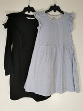 Lot of 2 H M Girls Dresses Size 6X/7 Black LS Dress  Blue/White Stripe SS Dress
