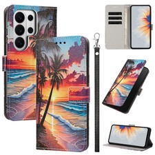 For Samsung Galaxy S26 Ultra S25 S24-S20 Painting Leather Flip Wallet Case Strap