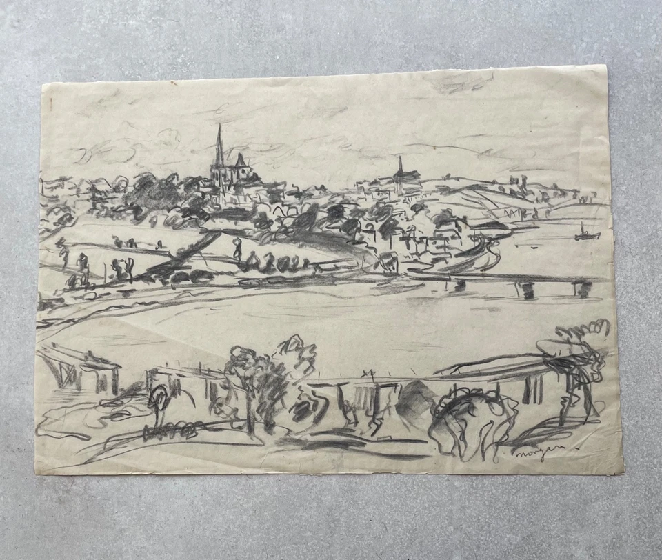 Glyn Morgan (1926-2015) "Treguir, Bretaña" carbón c1946 Foto 4 de 4