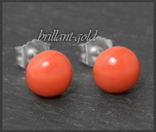 Ohrstecker rot Edel-Koralle Bouton 6, 7, 8 mm, aus 585 Gold, Damen Ohrringe