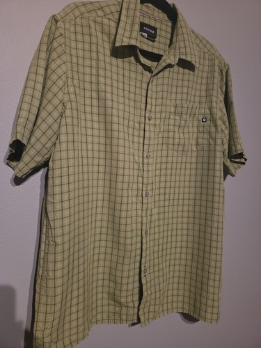 Marmot, Marmot Men's Button Down Shirt Size Large Plaid Short Sleeve Pocket Green F62220