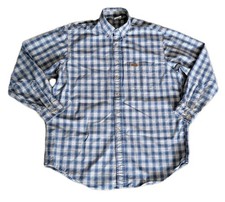 Vtg Carhartt Shirt L Blue Check Plaid L/S Button Down Workwear Union Made In USA
