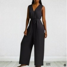 Ettitude Black Wide Leg Jumpsuit Bamboo Lyocell Sleeveless Tie Waist Pockets L