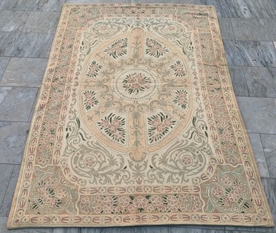 Vintage French Aubusson Needlepoint Chain stitch Bed Room Rug  4x6 ft Free Ship