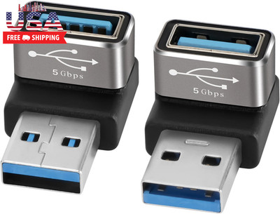 90 Degree USB 3.0 Adapter 2 Pack, (Up and Down) Right Angle USB Type-A Male to F