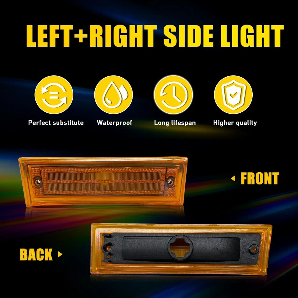 2Pc Lens Amber Side Signal Light Marker Housing for Chevrolet GMC R2500 K5 R3500 - Image 3 of 4