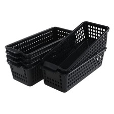 Plastic Slim Storag Basket, 6 Packs Small Organizer Basket Bins, Black