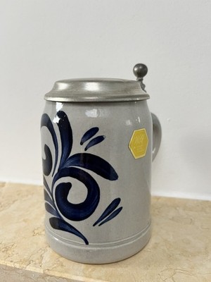 Bierkrug mit  Zinndeckel Wolf Keramik Echtes Steinzeug ca. 17 cm