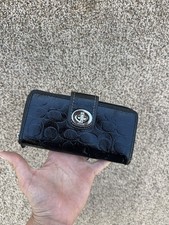 VTG Coach Black Patent Leather Signature Embossed Turnlock Slim Long Wallet