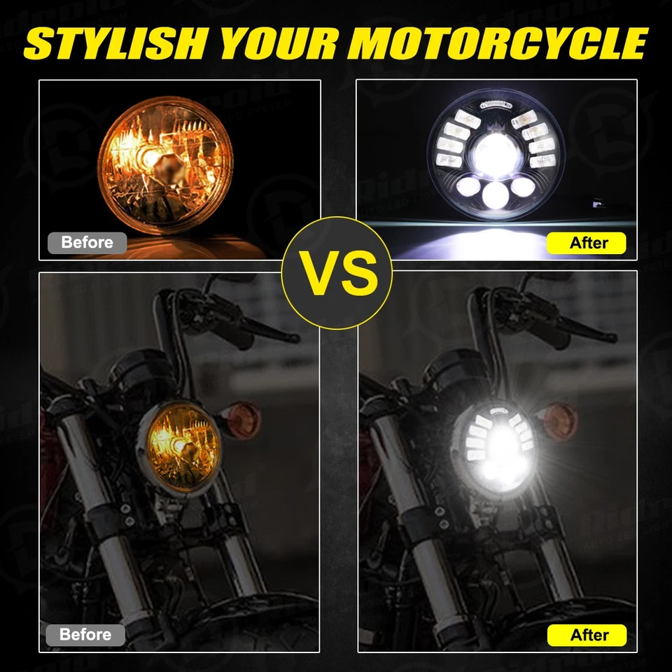 Proyector de faros LED alto/bajo para Yamaha Virago 250 750 535 1100 Vmax 1200 5,75" Foto 4 de 4