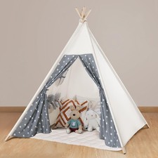 Teepee Tent for Kids Cotton Canvas Play Tent with Mat Slumber Party Fold