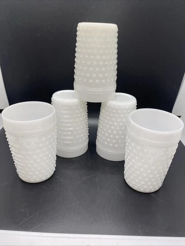VTG Set of 5 Hobnail Milk Glass Tumblers Drinking Glasses (#5)