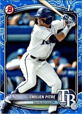 2025 Bowman 1st #BP-83 Emilien Pitre /125 Blue Pattern Border RC TB Rays Card