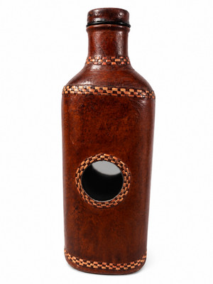 Vintage Leder umwickelte Glasflasche rustikal Western Dekor Flachmann primitiv Folk