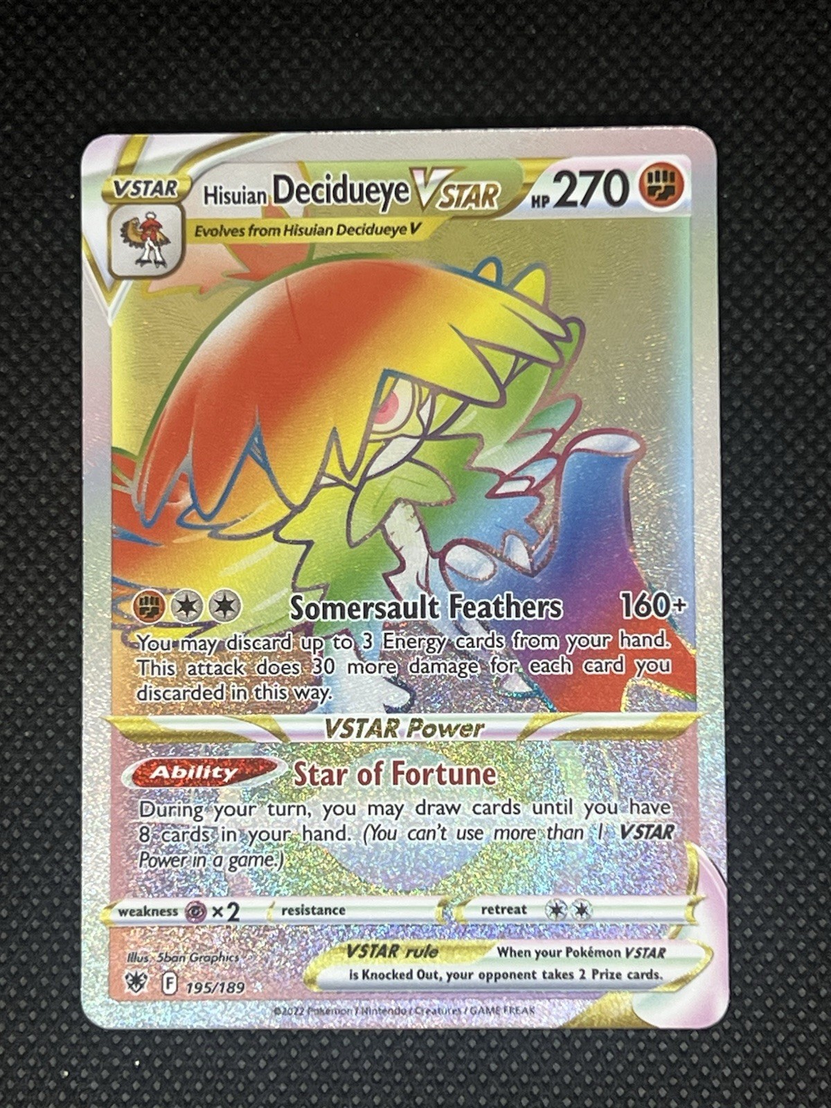 Pokémon Hisuian Decidueye VSTAR Secret Rare Full Art Holo 195/189 Astral Radian…