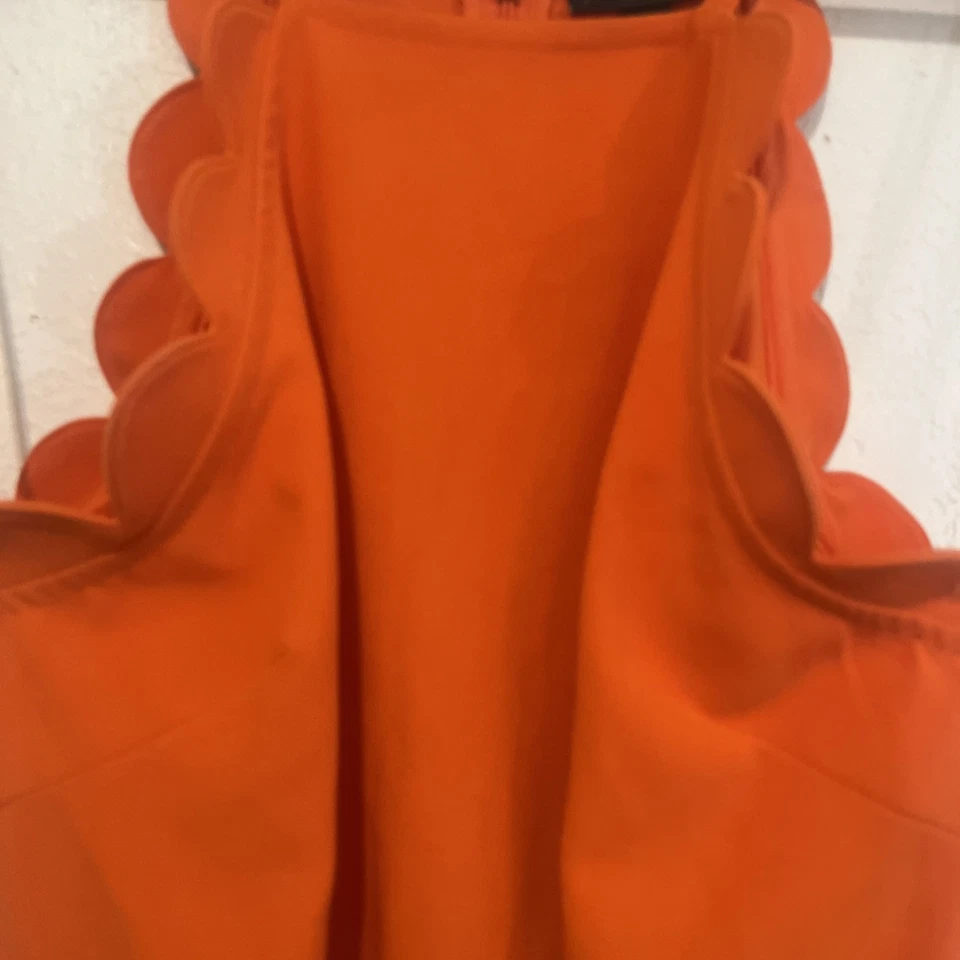 Victoria Beckham 女式连身裤 M 码橙色无袖腰带波浪边 — 第 3/4 张图片