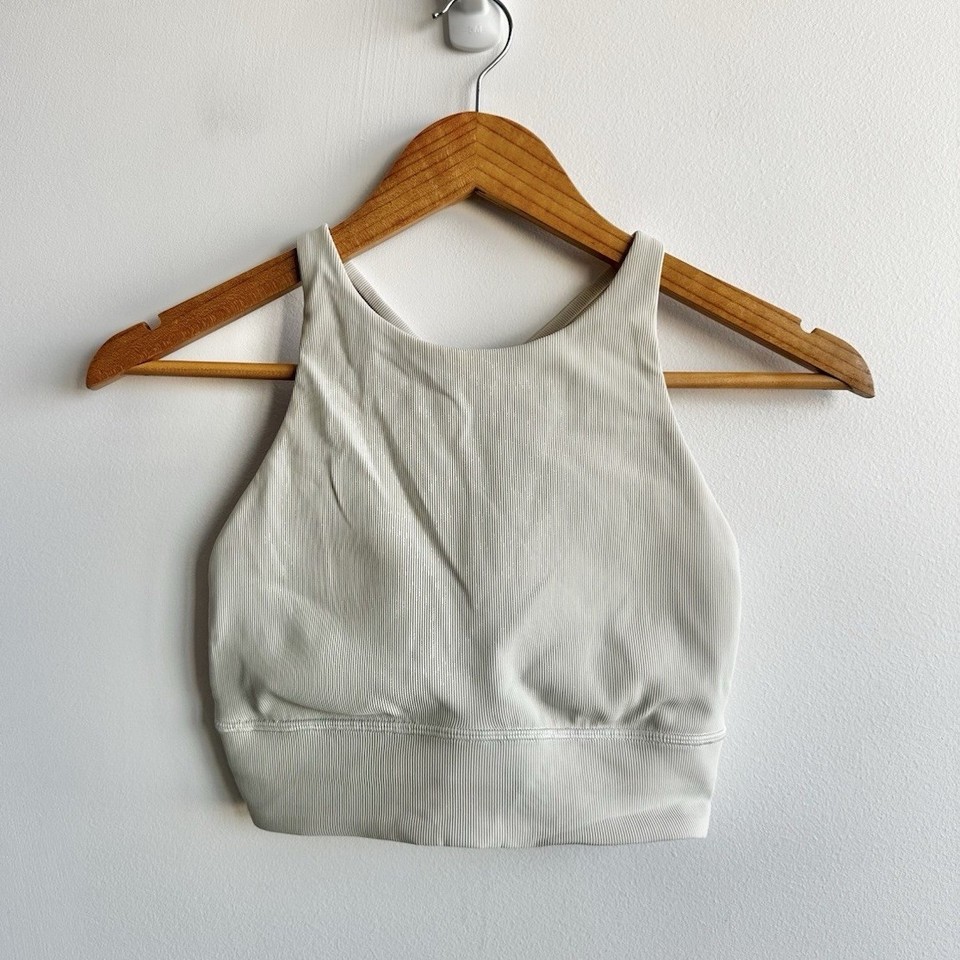 Women’s Grey Solid Ribbed Racerback Wireless Sports Bra Top Activewear
