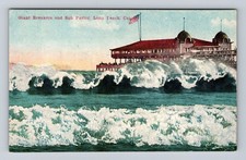Long Beach CA-California, Giant Breakers & Sun Parlor, Antique Vintage Postcard