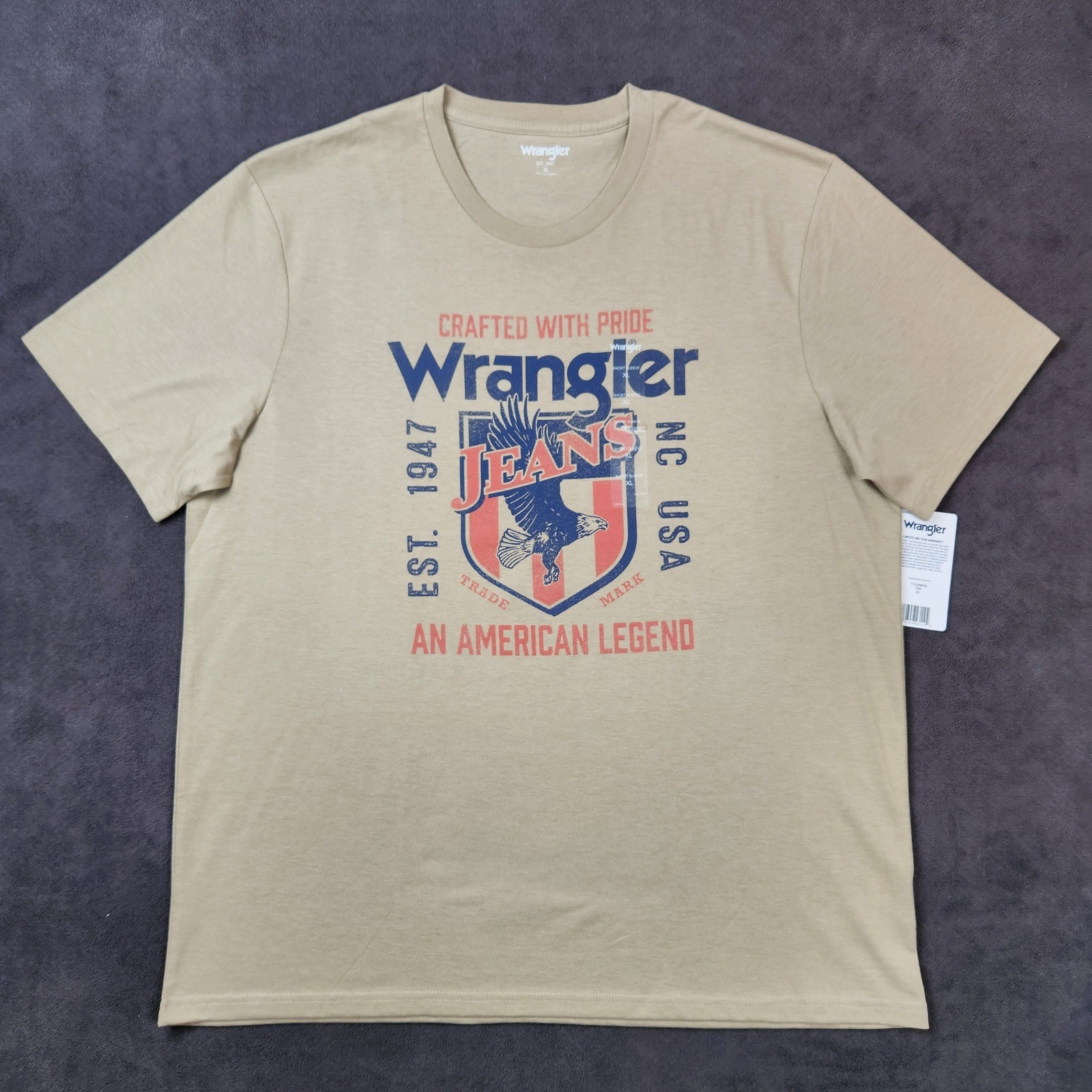 Wrangler Shirt Mens Extra Large Beige Graphic Tee An America
