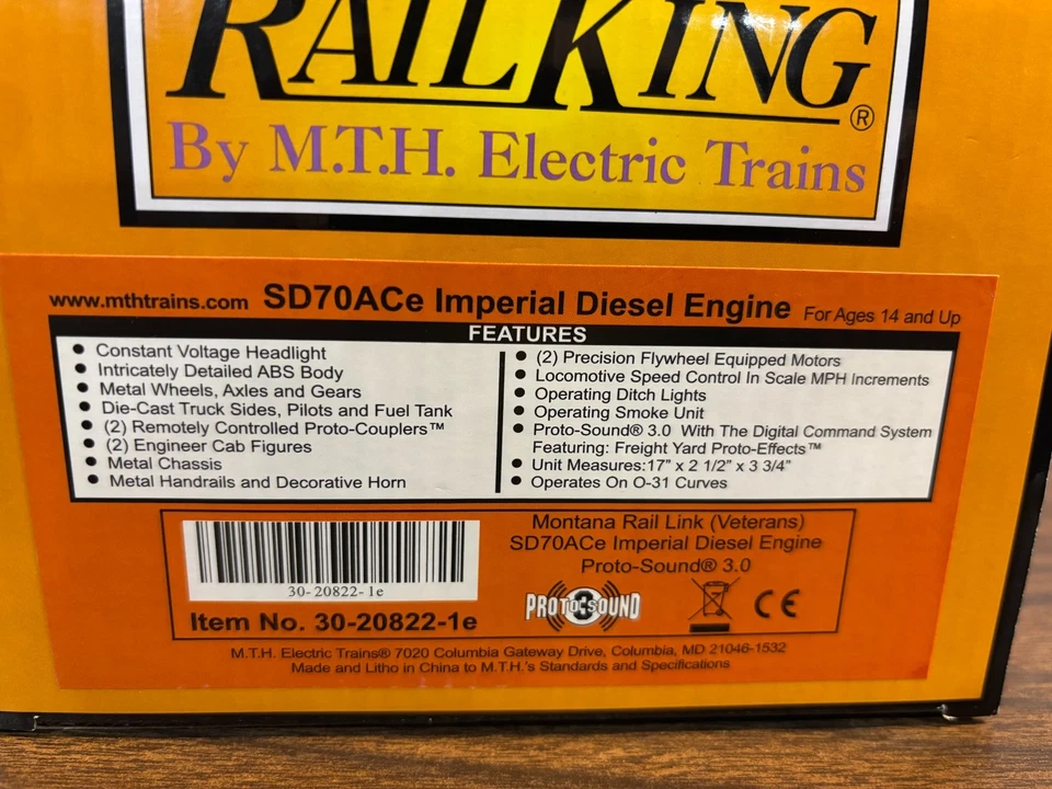 MTH Rail King SD70ACe Montana Rail Link Veterans Imperial Diesel Set W/Proto 3 - Image 3 of 4