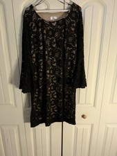 Robbie Bee Lace Dress Women?s Size 2X Black Floral Bell Sleeves Feminine Chic