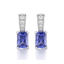 Ladies Sterling 925 Solid Silver White Sapphire & 1.2 Carat Tanzanite Earrings