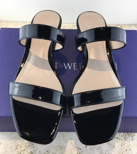 365 STUART WEITZMAN Ava Slide Sandals Black Size 7 NEW IN BOX