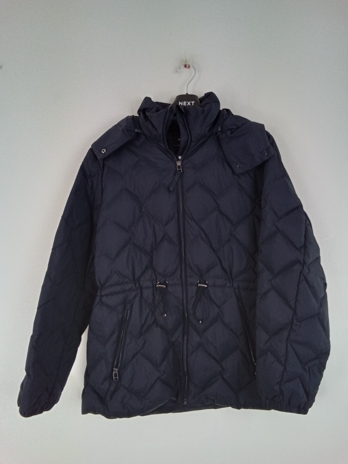 M&S Diamond Quilted Jacket Size 16 Navy Shower Resistance Feather&Down