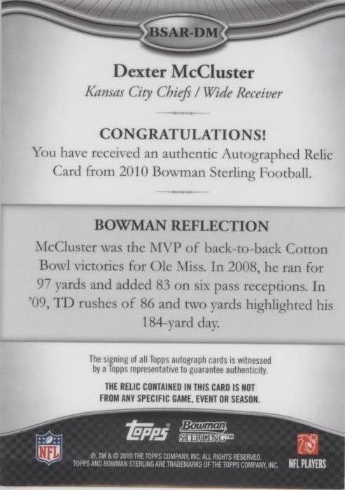2010 Bowman Sterling Dexter McCluster #BSAR-DM