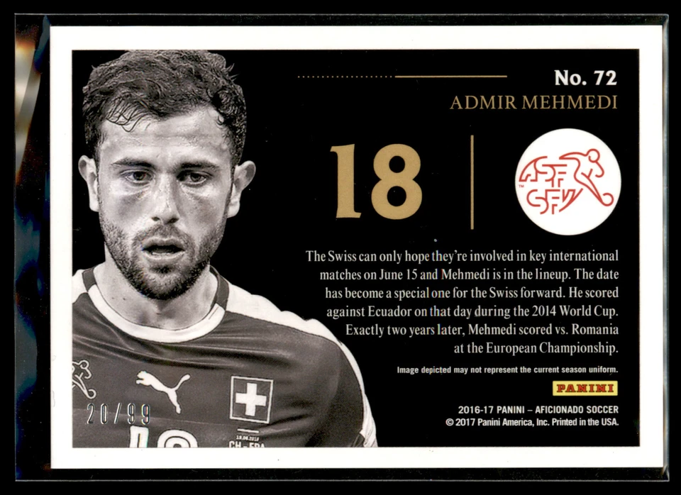 2016-17 Panini Aficionado RED ARTIST'S PROOF #72 Admir Mehmedi #20/99 - Image 2 of 2